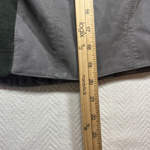 Free People Faux Vegan Leather Moto Jacket 6 Gray Wool Blend Crop Zip Sleeves - Picture 9 of 10